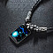 Luminous Alloy Glass Rectangle with Constellation Pendant Black Braided PU Leather Cord Necklaces, Platinum, Taurus, 19.69 inch(50cm)