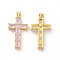 Brass Micro Pave Clear Cubic Zirconia Pendants, Cadmium Free & Lead Free, Cross, Religion, Pearl Pink, 32.5x18x5.5mm, Hole: 3.5x5mm