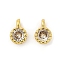 Brass Pave Cubic Zirconia Pendants, Single Stone Charms, Flat Round, Rack Plating, Long-Lasting Plated, Golden, Clear, 6.5~7x4.5~5x3mm, Hole: 1mm