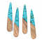 Transparent Resin & Walnut Wood Pendants, with Gold Foil, teardrop, , Dark Turquoise, 44x7.5x3mm, Hole: 1.5mm
