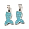 316 Surgical Stainless Steel Pendants, with Enamel, Fishtail Charm, Stainless Steel Color, Dark Turquoise, 15x9x1mm, Hole: 3.5x5mm