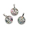 304 Stainless Steel with Paua Shell Pendants, Stainless Steel Color, Flat Round with Letter Charm, Letter.M, 18x16x1.5mm, Hole: 3x6mm