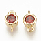 Brass Cubic Zirconia Links, Flat Round, Nickel Free, Real 18K Gold Plated, Red, 7x4x2.5mm, Hole: 0.8mm