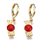 Brass Enamel Huggie Hoop Earrings, Nickel Free, Real 16K Gold Plated, Candy, Red, 30x8mm, Pin: 1mm