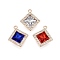 Alloy Glass Pendants, with Rhinestone, Cadmium Free & Lead Free, Rhombus Charms, Mixed Color, 25x21.5x5mm, Hole: 1.8mm