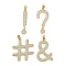 Brass Micro Pave Cubic Zirconia Pendants, Symbol, Cadmium Free & Lead Free, Rack Plating, Long-Lasting Plated, Real 18K Gold Plated, Mixed Shapes, 27x6x3mm, Hole: 3.5x3.5mm