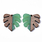 Resin & Walnut Wood Pendants, Tropical Leaf Charms, Monstera Leaf Pendant, Green, 30x28x3.5mm, Hole: 2mm