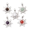 Natural Mixed Stone Round Pendants, Tibetan Style Alloy Sun Charms with 304 Stainless Steel Jump Rings, Antique Silver, 26.5x24x9mm, Hole: 5mm