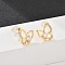 Butterfly Brass Micro Pave Cubic Zirconia Stud Earrings, with Silicone Earplugs, Long-Lasting Plated, Real 18K Gold Plated, 9.5x9.5mm