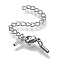 Tarnish Resistant 304 Stainless Steel Curb Chain Extender, with Cord Ends and Lobster Claw Clasps, Stainless Steel Color, Chain Extender: 52mm, Clasps: 9.6x6.5x3.5mm, Cord Ends: 6.5x1.5mm, 1mm inner diameter