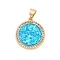 Brass Micro Pave Cubic Zirconia Pendants, Flat Round Charms, with Synthetic Opal, Long-Lasting Plated, Rack Plating, Lead Free & Cadmium Free, Real 18K Gold Plated, 19x17x2.5mm, Hole: 5x3mm