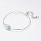 Long-Lasting Plated Adjustable Brass Cubic Zirconia Slider Bracelets, Bolo Bracelets, with Synthetic Opal, Hamsa Hand/Hand of Fatima/Hand of Miriam, Platinum, 9-3/8 inch(239mm)