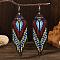 Bohemian Style Tassel Dangle Earrings, with Triangle Pattern and Glass Beads, Platinum, Black, 140x40mm
