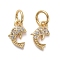 Brass Micro Pave Clear Cubic Zirconia Charms, with Jump Rings, Dolphin, Golden, 9x5.5x2mm, Hole: 3mm