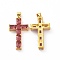 Brass Micro Pave Clear Cubic Zirconia Pendants, Cadmium Free & Lead Free, Cross, Religion, Cerise, 32.5x18x5.5mm, Hole: 3.5x5mm