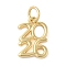 Brass Pendants, Number 2026 Charms, with Jump Ring, Long-Lasting Plated, Lead Free & Cadmium Free, Real 18K Gold Plated, 13x9x1.5mm, Hole: 3.5mm