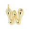 Rack Plating Brass Micro Pave Cubic Zirconia Pendants, Cadmium Free & Lead Free, Long-Lasting Plated, Real 18K Gold Plated, Letter W, 22x18x5mm, Hole: 2.8mm