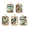 Natural Paua Shell Pendants, Rectangle Charms with Brass Edge, Golden, 20x12x3.5mm, Hole: 1.8mm