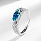 Horse Eye Brass Micro Pave Cubic Zirconia Finger Rings, Platinum, Deep Sky Blue, Inner Diameter: Adjustable