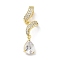 Brass Micro Pave Cubic Zirconia Pendants, Cadmium Free & Nickel Free & Lead Free, with Glass, Teardrop Charms, Real 18K Gold Plated, 34x10.5mm, Hole: 5.5x3.5mm