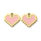 304 Stainless Steel Enamel Charms, Heart Charms, Pink, Real 14K Gold Plated, 12x13x1.5mm, Hole: 1.5mm