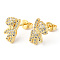 Clear Cubic Zirconia Bear Stud Earrings, Rack Plating Brass Jewelry, Lead Free & Cadmium Free, Real 18K Gold Plated, 12x7mm, Pin: 0.8mm