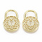 Brass Micro Pave Cubic Zirconia Pendants, Nickel Free, Flat Round Lock, Clear, Real 16K Gold Plated, 21.5x15x3.5mm, Hole: 8.5x5mm