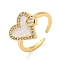 Brass Micro Pave Cubic Zirconia Open Finger Ring, with Enamel, Cadmium Free & Lead Free, Long-Lasting Plated, Heart, Real 18K Gold Plated, US Size 6 3/4(17.1mm)