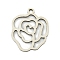 Non-Tarnish 201 Stainless Steel Pendants, Flower Charm, Laser Cut, Stainless Steel Color, 18.5x15x1mm, Hole: 1.5mm