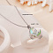 Brass Crystal Rhinestone & Resin Butterfly Moon Pendant Necklaces for Women, Platinum, Light Green, 15.75 inch(40cm)