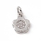 Brass Micro Pave Cubic Zirconia Charms, Cadmium Free & Lead Free, with Jump Rings, 5-Petal Flower Charms, Platinum, 9.5x7.7x1.5mm, Hole: 3mm