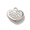 304 Stainless Steel Charms, with Crystal Rhinestone, Heart Charm, Stainless Steel Color, 11x11x5.5mm, Hole: 1.6mm