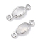 Brass Glass Connector Charms, Oval Links, Cadmium Free & Nickel Free & Lead Free, Real Platinum Plated, Pink, 10.5x4x1.5mm, Hole: 1mm