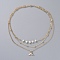 3 Layered Necklaces, with Natural Pearl, Brass Chains and Pendants, Whale Tail Shape, White, Real 18K Gold Plated, 14.17 inch(36cm)
