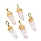 Natural Quartz Crystal Pointed Pendants, Rock Crystal Pointed Pendants, Grade A, with Golden Tone Brass Findings, Lead free & Cadmium Free, Faceted, Bullet, 27~30x9~10x7~8mm, Hole: 4x3mm