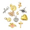 Brass Pendants, Mixed Shapes, Mixed Color, 6.5~15.5x5~13.5x1~4.5mm, Hole: 1.2~4mm