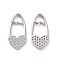 Brass Micro Pave Clear Cubic Zirconia Pendants, Cadmium Free & Nickel Free & Lead Free, with Jump Ring, Heart Lock Charms, Platinum, 20x9.5x2mm, Hole: 3.5mm