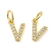 Brass Micro Pave Cubic Zirconia Pendants, Cadmium Free & Nickel Free & Lead Free, with Jump Ring, Letter V, 9x6.5x1.5mm, Hole: 3.6mm