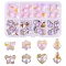 32Pcs 8 Style Pointed Back Electroplate Faceted Glass Pendants, Mixed Shapes, Pink, 12~16x11.5~15x6~7mm, Hole: 1.2~1.6mm, 4pcs/style