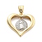Rack Plating Brass with Cubic Zirconia Pendants, Long-Lasting Plated, Lead Free & Cadmium Free, Heart Charms, Flat Round, 28x30x6mm, Hole: 9x5.5mm