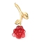 304 Stainless Steel Pendants, Rose Charm, with Resin, Real 18K Gold Plated, Red, 43x22x12mm, Hole: 1.6mm