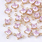 Transparent Glass Links connectors, with Brass Findings, Faceted, Rhombus, Light Gold, Pearl Pink, 11x7x4mm, Hole: 1mm, Side Length: 5mm