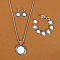 Flat Round Alloy with Synthetic Turquoise Pendant Necklaces & Dangle Earrings & Link Bracelets Sets, Antique Silver, White, 19.29 inch(490mm)