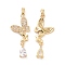 Brass Micro Pave Clear Cubic Zirconia Pendants, Cadmium Free & Nickel Free & Lead Free, Butterfly with Teardrop Charms, Real 18K Gold Plated, 33x13.5x3mm, Hole: 4x2.5mm