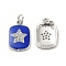 Brass Micro Pave Cubic Zirconia Pendants, Cadmium Free & Nickel Free & Lead Free, with Enamel & Jump Ring, Rectangle with Star Charms, Platinum, Blue, 16x11x2mm, Hole: 2.5mm