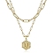Real 18K Gold Plated Stainless Steel Paperclip Chains Double Layer Necklaces, Hexagon with Initial Letter Pendant Necklace, Letter U, 14.17 inch(36cm)