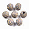 Painted Natural Wood Beads, Laser Engraved Pattern, Round with Leopard Print, Light Grey, 10x8.5mm, Hole: 2.5mm
