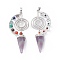 7 Chakra Natural Amethyst Big Pendants, Faceted Cone Charms, with Platinum Tone Brass Findings, 69x30x13mm, Hole: 5mm