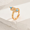 Brass Micro Pave Cubic Zirconia Geometric Adjustable Finger Rings for Women, Hexagon, Golden, Turquoise, 19x7.5mm, Inner Diameter: Adjustable