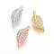Brass Micro Pave Cubic Zirconia Slide Charms, Long-Lasting Plated, Cadmium Free & Nickel Free & Lead Free, Leaf, Clear, Mixed Color, 14x6x5mm, Hole: 2x10mm